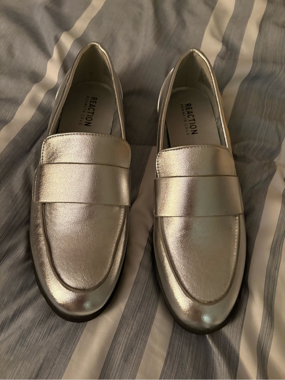 Reaction Kenneth Cole Silver Metallic Penny Loafers